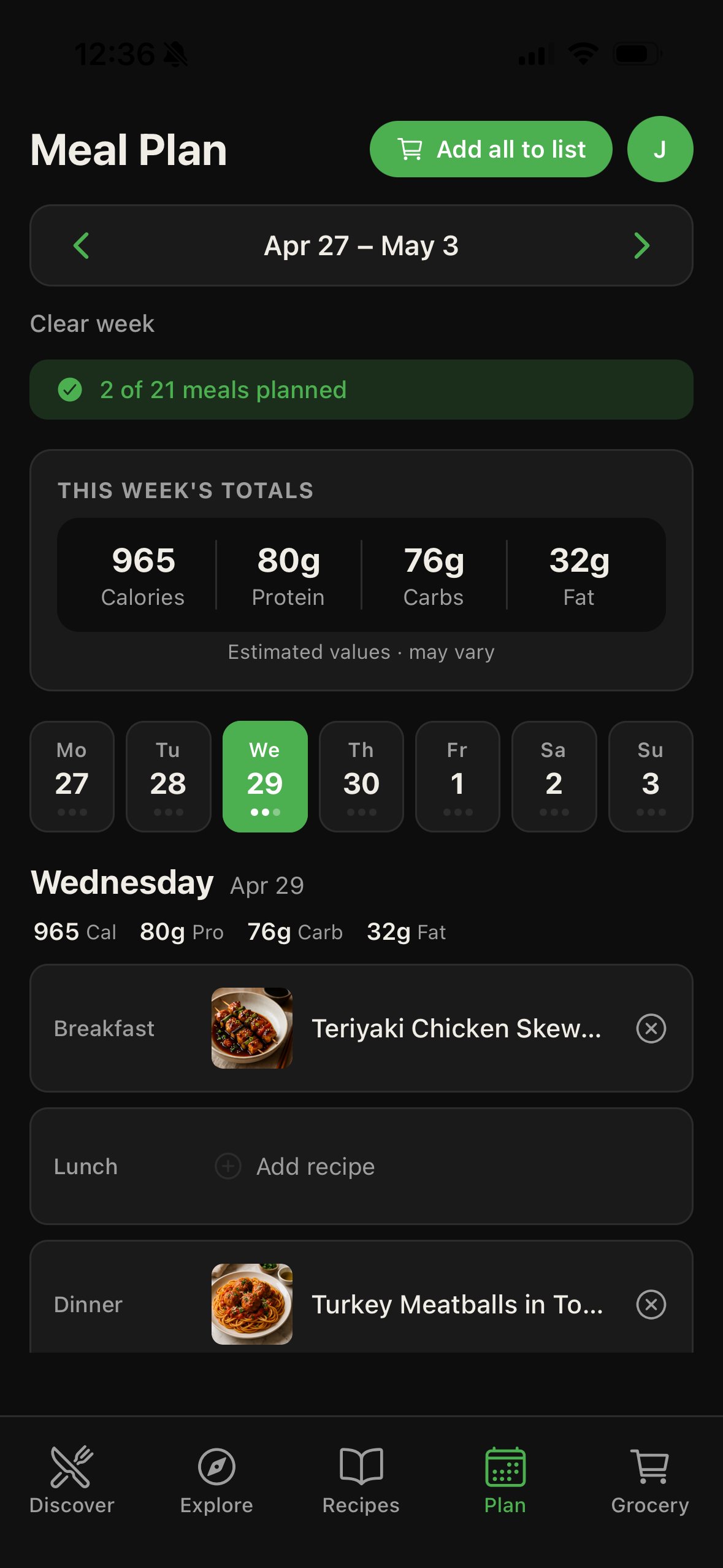 Meal plan